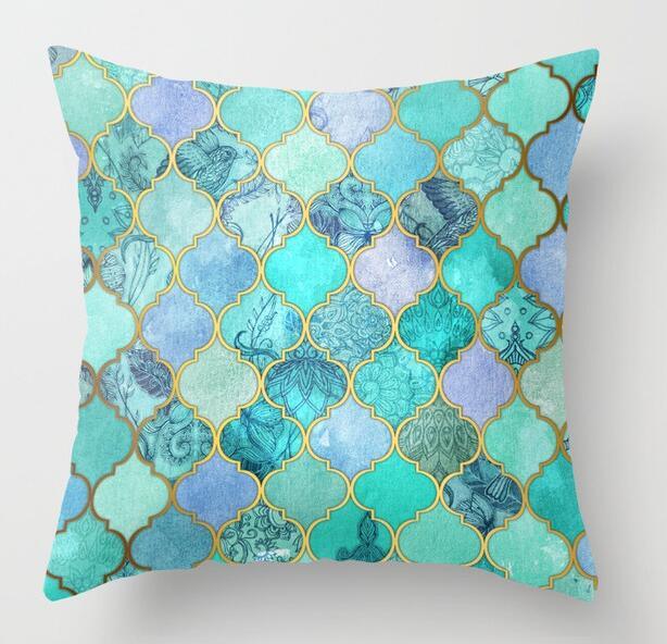 Blue/Green Geometric Cushion cover (45x45cm) -