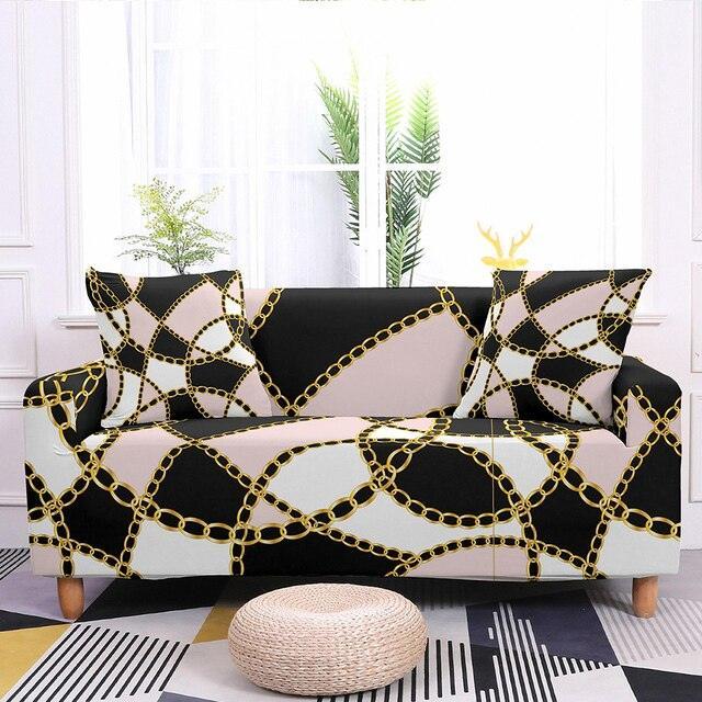 Elastic Chain Printed Sofa L-shape Covers -