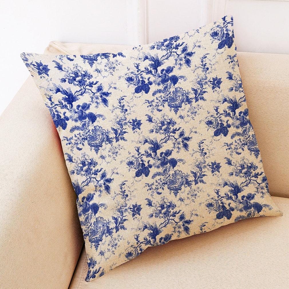 Flower Pattern Cotton Linen Pillowcase -