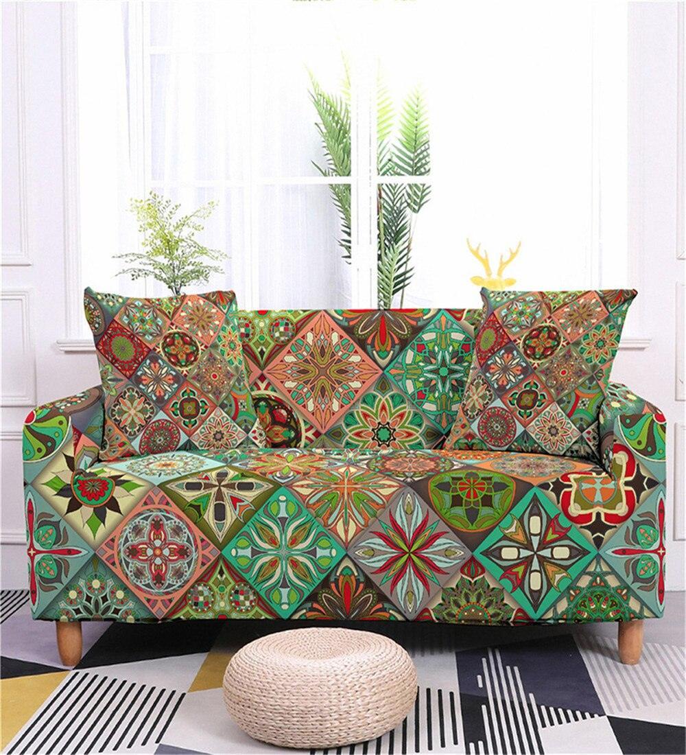 Geometric Mandala Print Spandex Sectional Sofa Couch Cover -