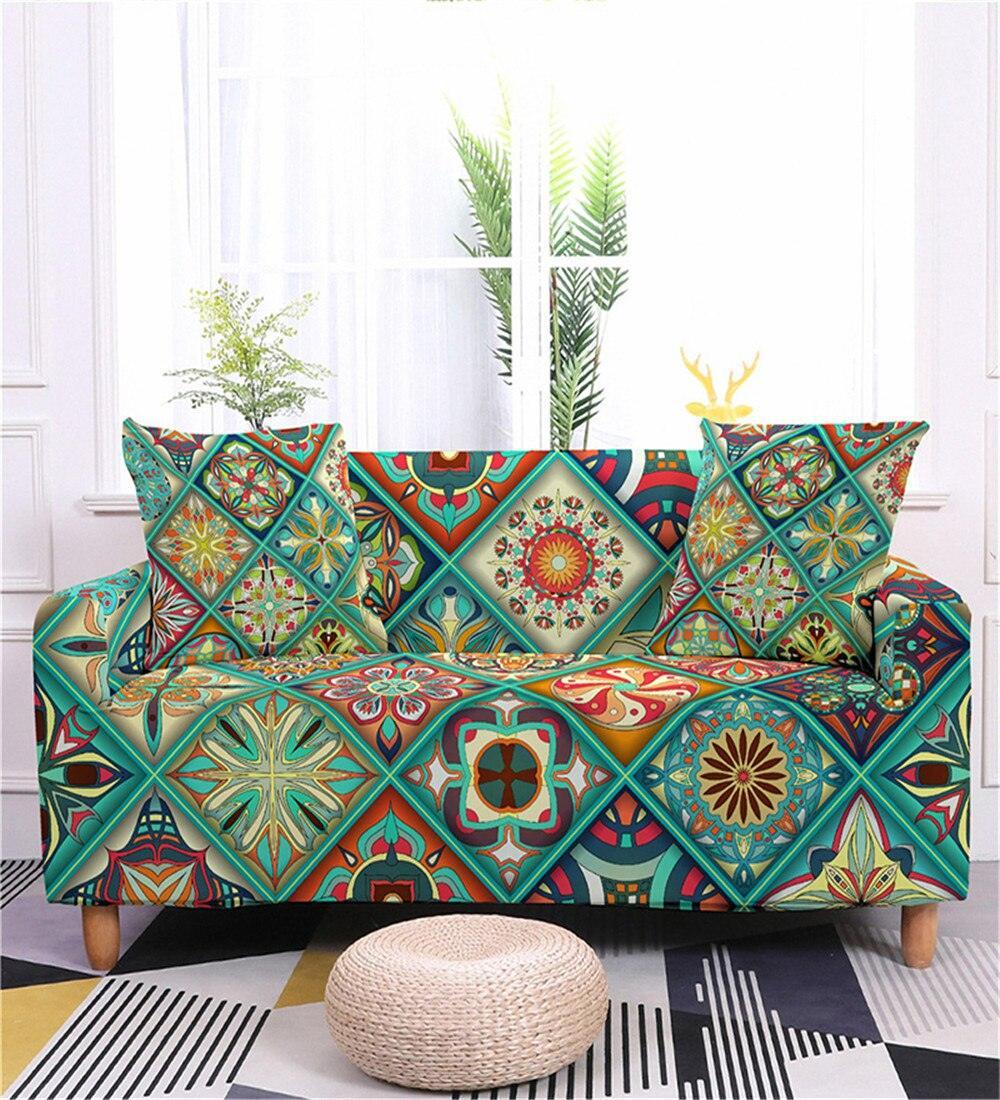 Geometric Mandala Print Spandex Sectional Sofa Couch Cover -
