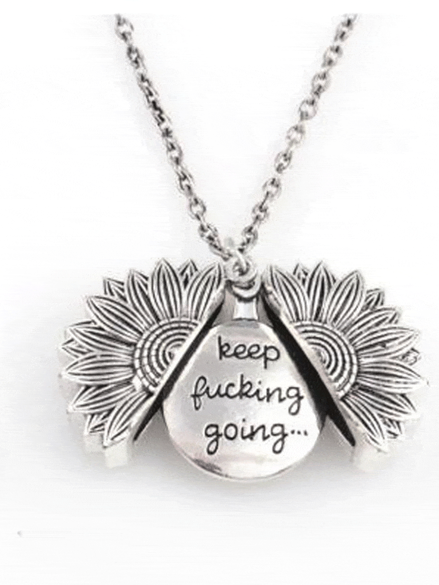 Keep Fucking Going Sunflower Locket Pendant Necklace -