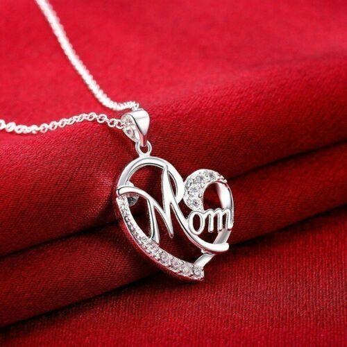 💕 Mom Exquisite Women's 925 Sterling Silver/ Rose Gold Mom's Love Shaped Diamond Necklace 💕