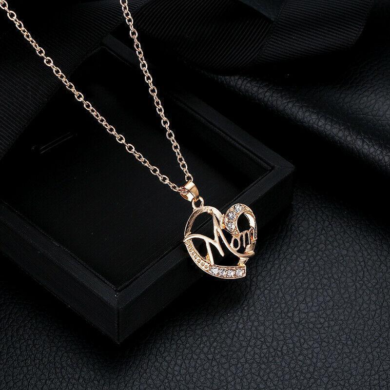 💕 Mom Exquisite Women's 925 Sterling Silver/ Rose Gold Mom's Love Shaped Diamond Necklace 💕