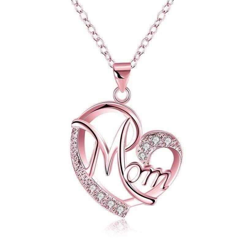 💕 Mom Exquisite Women's 925 Sterling Silver/ Rose Gold Mom's Love Shaped Diamond Necklace 💕