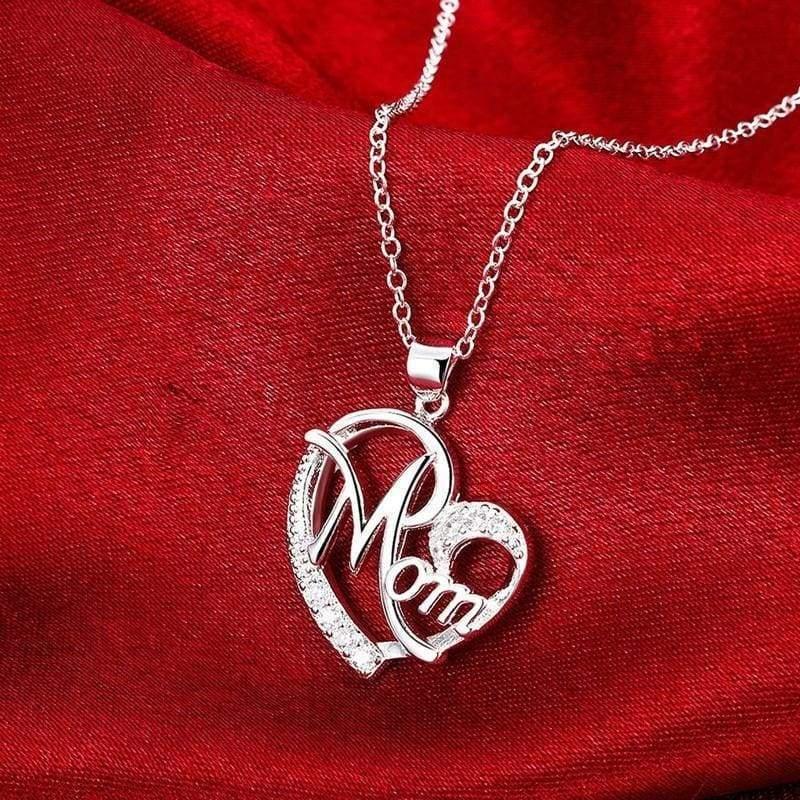 💕 Mom Exquisite Women's 925 Sterling Silver/ Rose Gold Mom's Love Shaped Diamond Necklace 💕