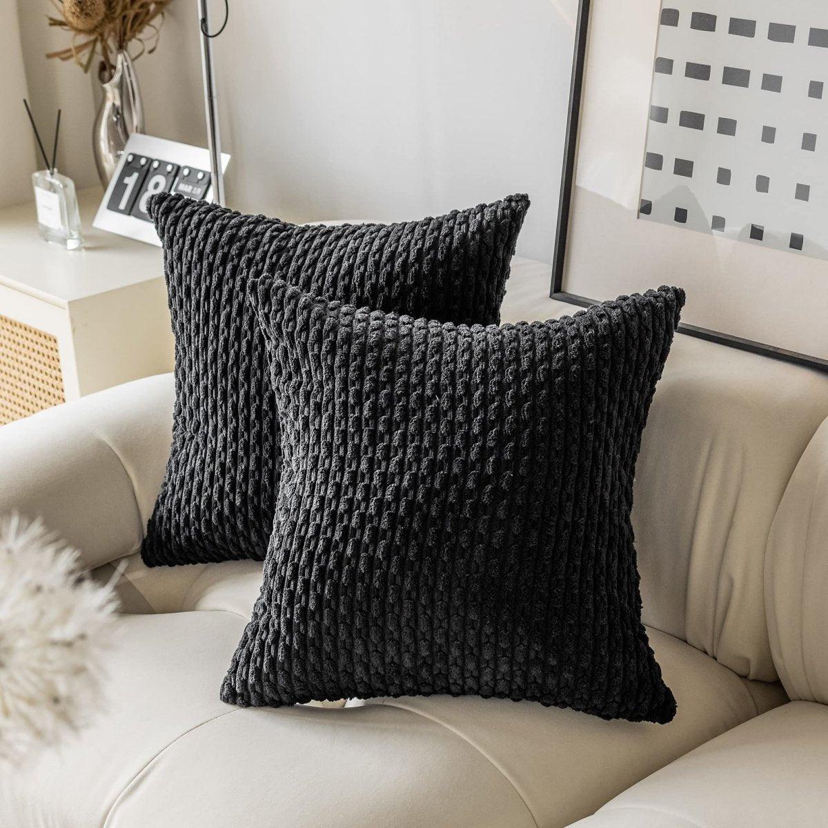 Set of 2 Decorative Pillow Cover Solid Striped Corduroy Plush Velvet Cushion Cover for Couch -