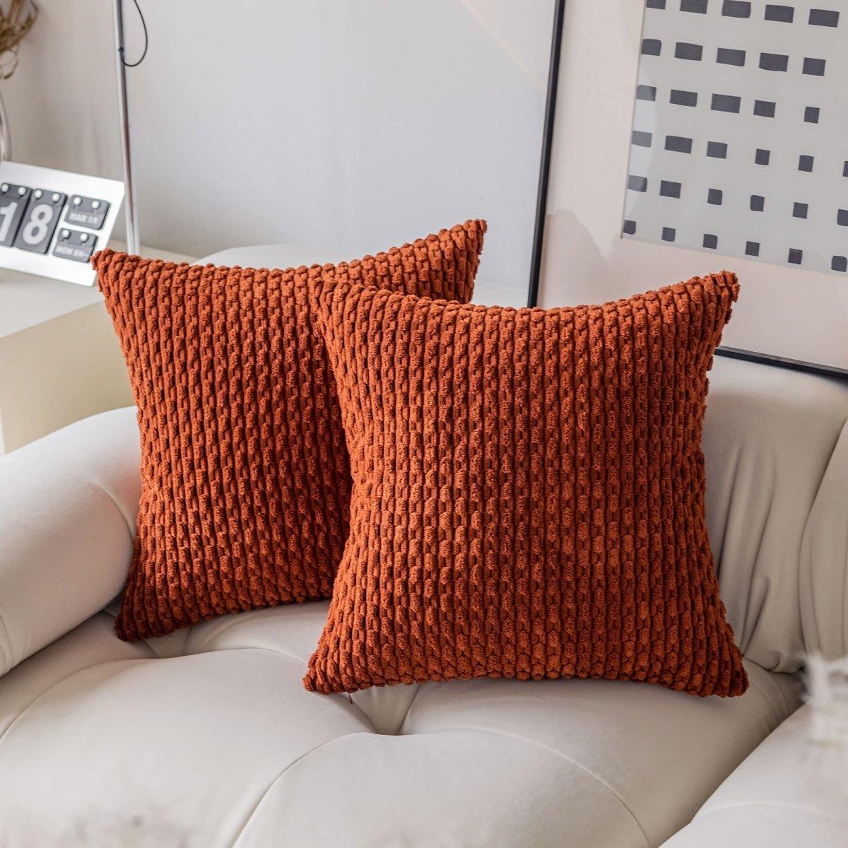 Set of 2 Decorative Pillow Cover Solid Striped Corduroy Plush Velvet Cushion Cover for Couch -