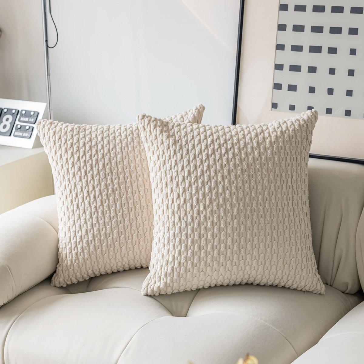 Set of 2 Decorative Pillow Cover Solid Striped Corduroy Plush Velvet Cushion Cover for Couch -