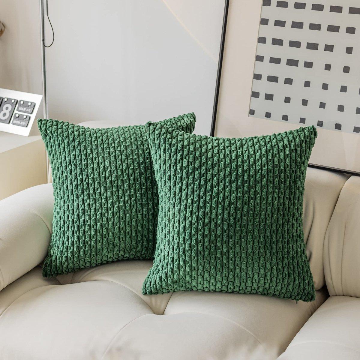 Set of 2 Decorative Pillow Cover Solid Striped Corduroy Plush Velvet Cushion Cover for Couch -