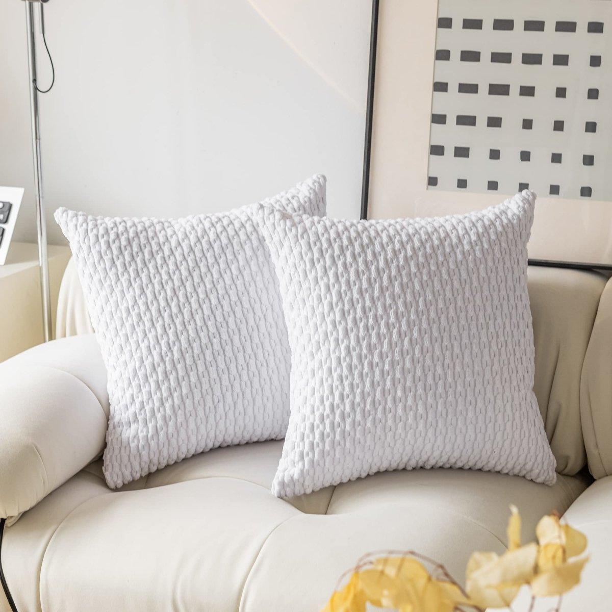 Set of 2 Decorative Pillow Cover Solid Striped Corduroy Plush Velvet Cushion Cover for Couch -