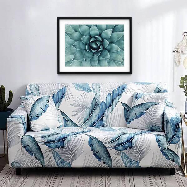 Blue Leaves Stretch Sofa Couch Cover - 