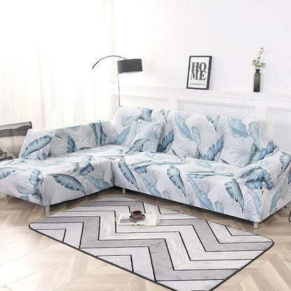 Blue Leaves Stretch Sofa Couch Cover