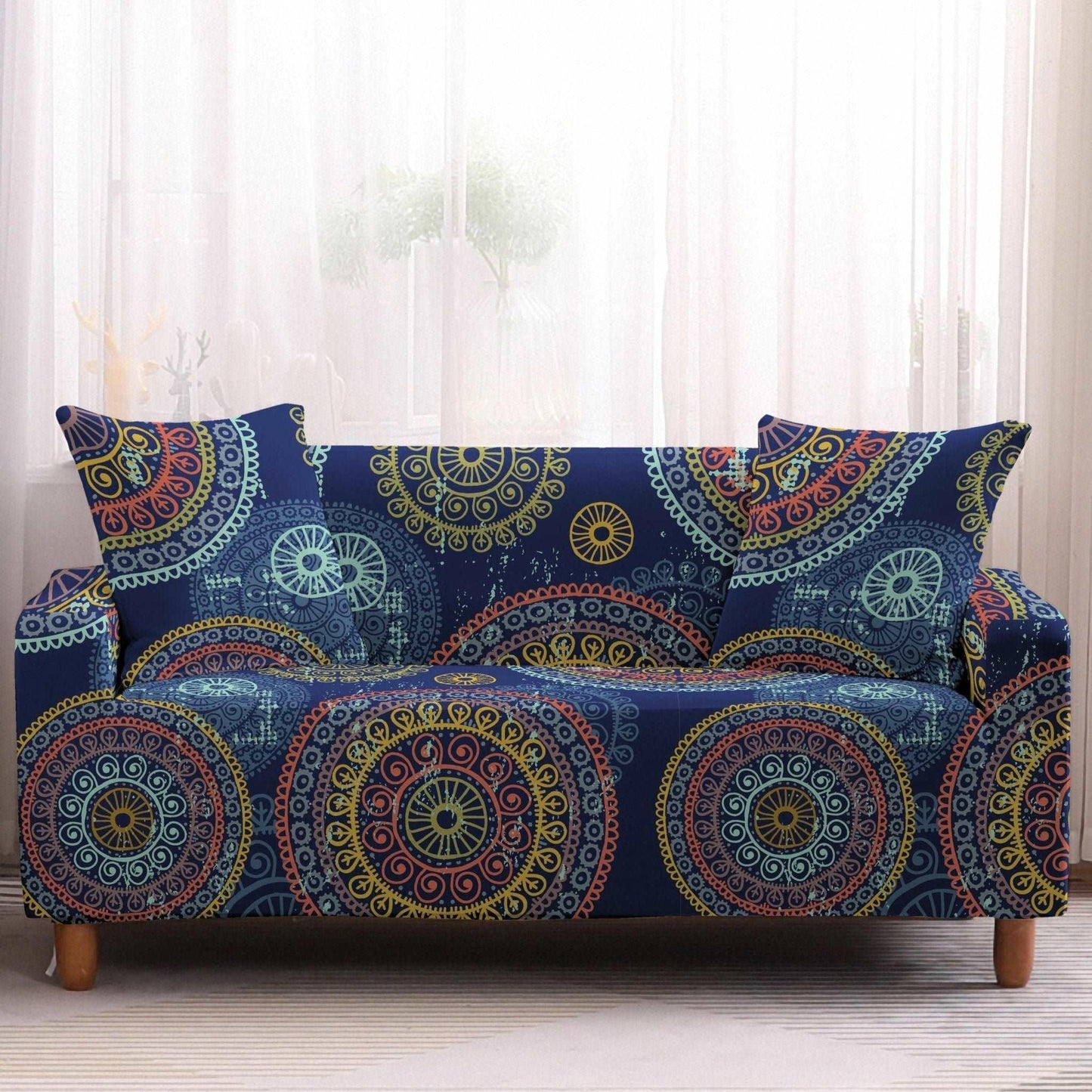 Blue Multi-Color Bohemian Mandala Sofa Couch Cover