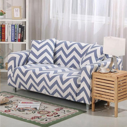 Blue Zigzag Stretch Sofa Cover - 