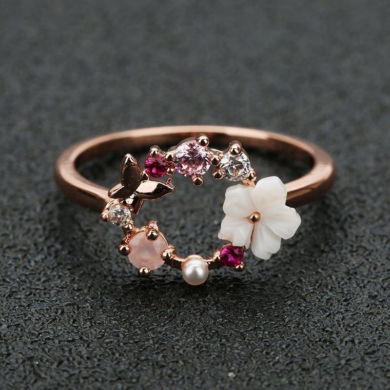 Butterfly Pink Multi-Stone Rose Gold Ring