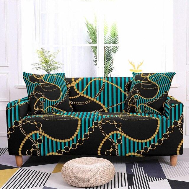 Elastic Chain Printed Sofa L-shape Covers - 