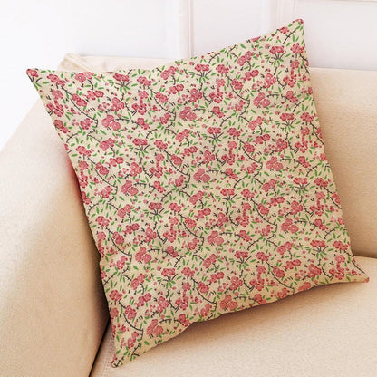 Flower Pattern Cotton Linen Pillowcase - 