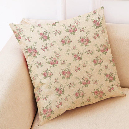 Flower Pattern Cotton Linen Pillowcase - 