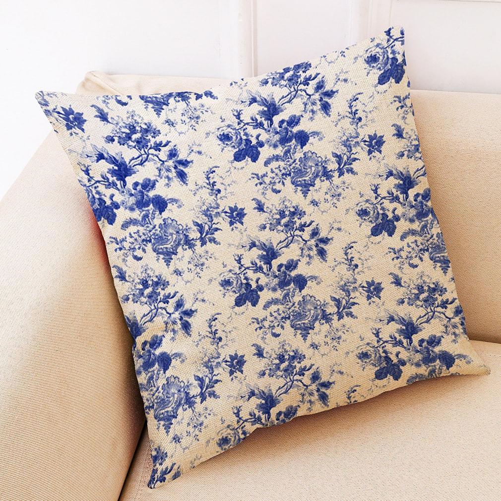 Flower Pattern Cotton Linen Pillowcase - 