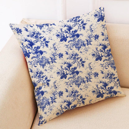 Flower Pattern Cotton Linen Pillowcase - 