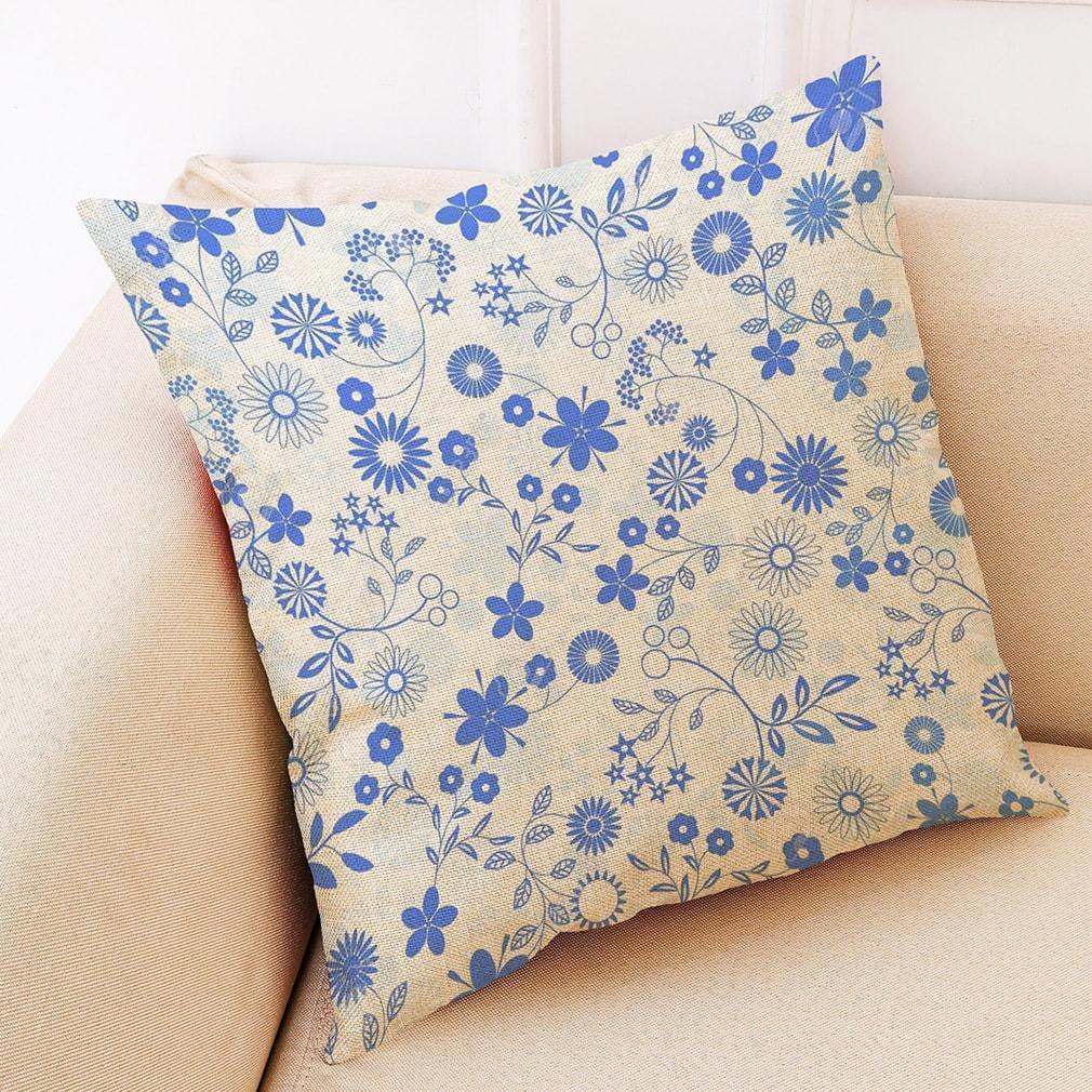 Flower Pattern Cotton Linen Pillowcase - 