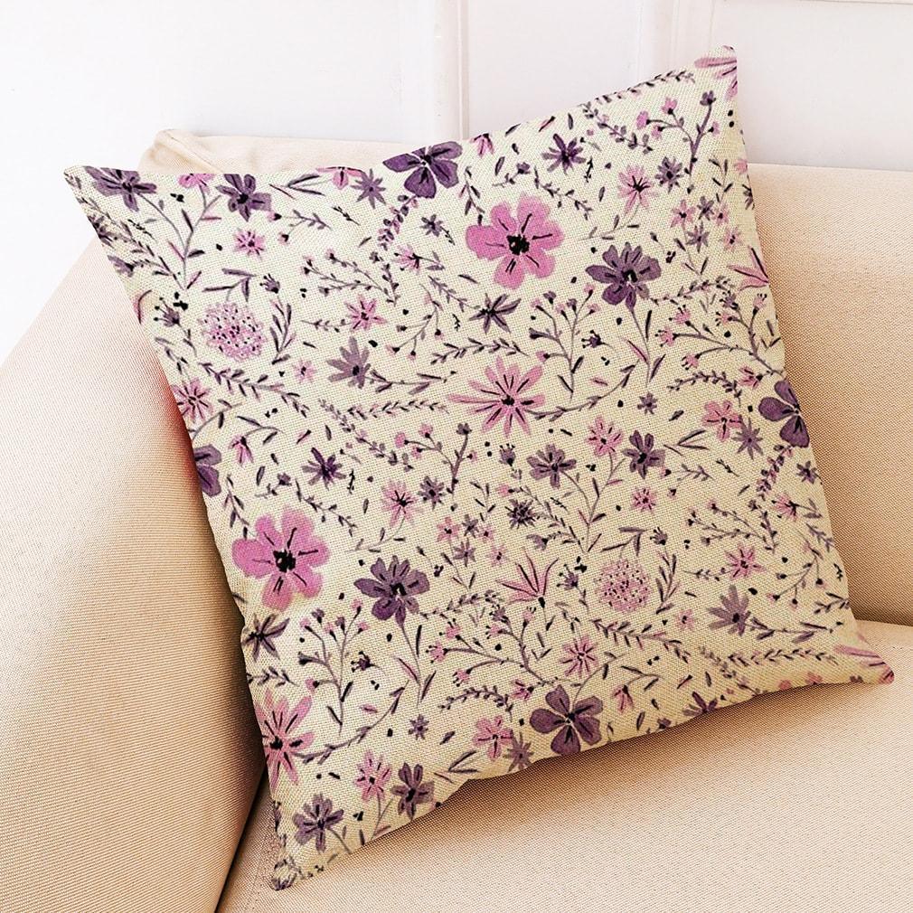 Flower Pattern Cotton Linen Pillowcase - 