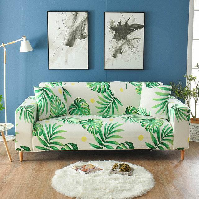 Fresh Botanical Spring Leaves Stretch Sofa Slip Cover - ART DECO - 