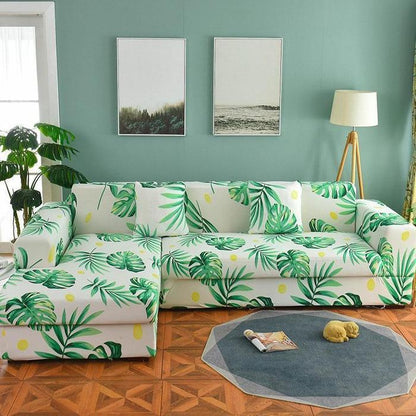 Fresh Botanical Spring Leaves Stretch Sofa Slip Cover - ART DECO