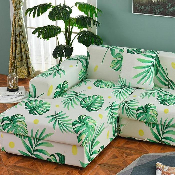 Fresh Botanical Spring Leaves Stretch Sofa Slip Cover - ART DECO