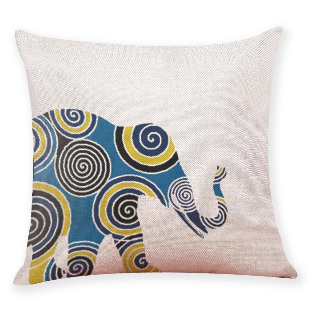 Geometric Elephant Pattern Cotton Pillowcase - 