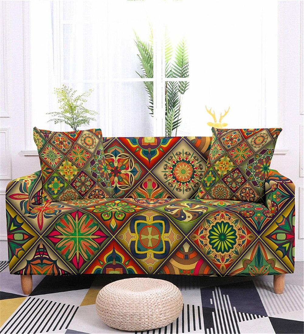 Geometric Mandala Print Spandex Sectional Sofa Couch Cover - 