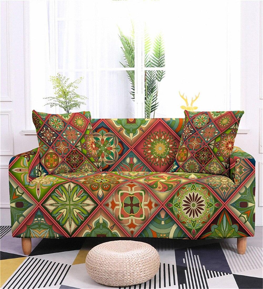 Geometric Mandala Print Spandex Sectional Sofa Couch Cover