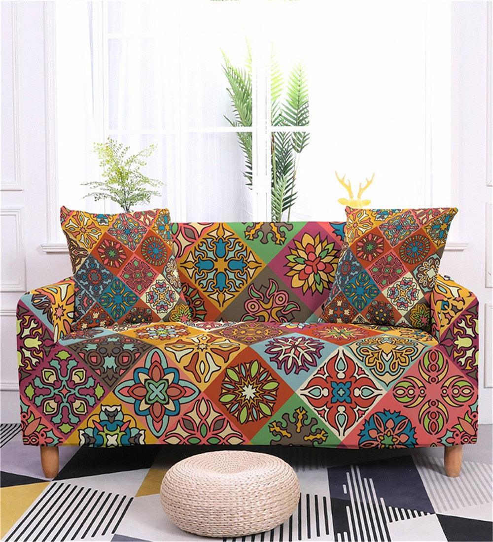 Geometric Mandala Print Spandex Sectional Sofa Couch Cover