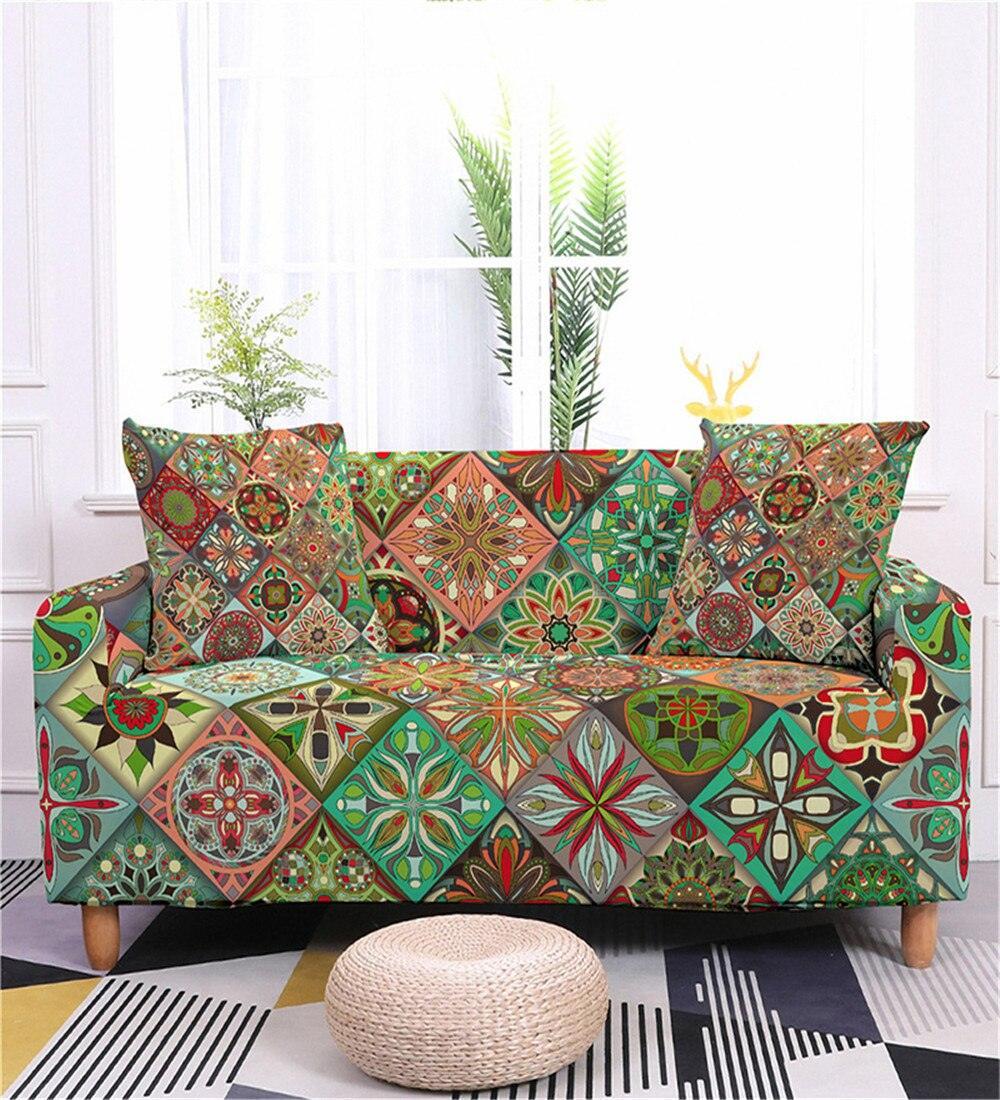 Geometric Mandala Print Spandex Sectional Sofa Couch Cover