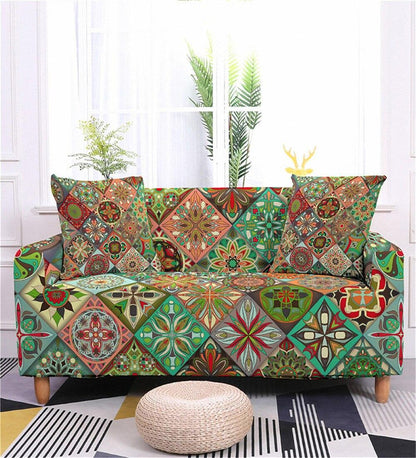 Geometric Mandala Print Spandex Sectional Sofa Couch Cover - 