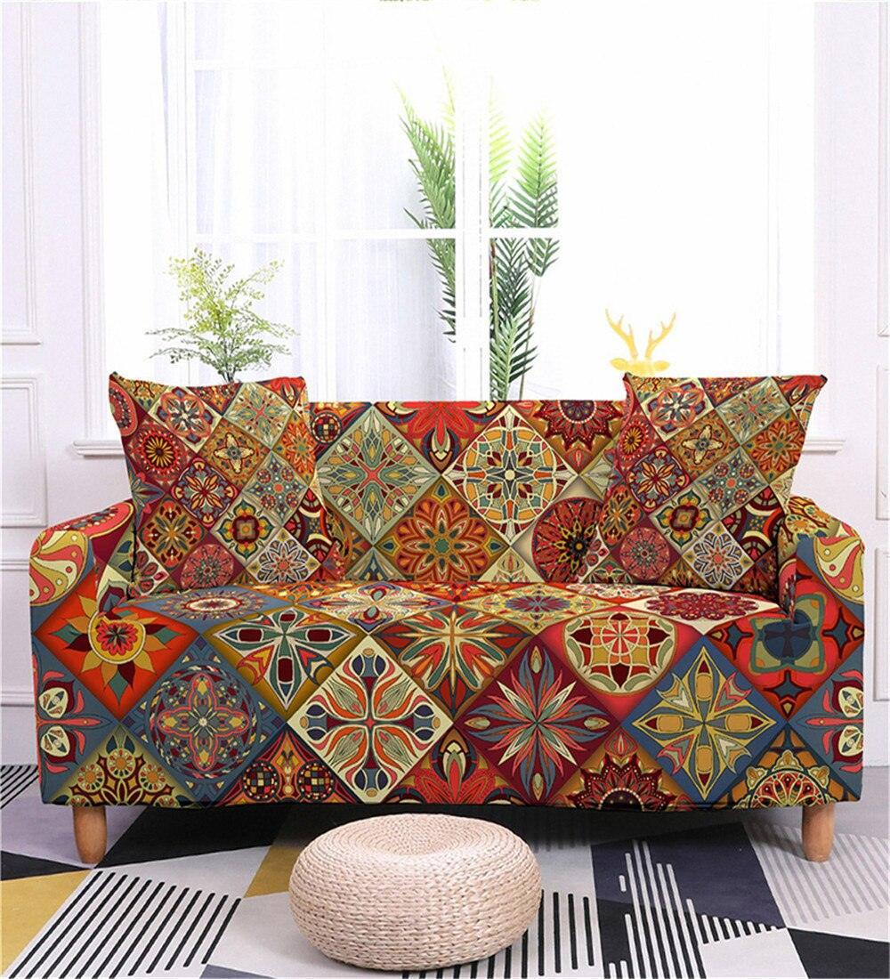 Geometric Mandala Print Spandex Sectional Sofa Couch Cover