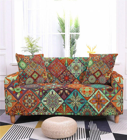 Geometric Mandala Print Spandex Sectional Sofa Couch Cover