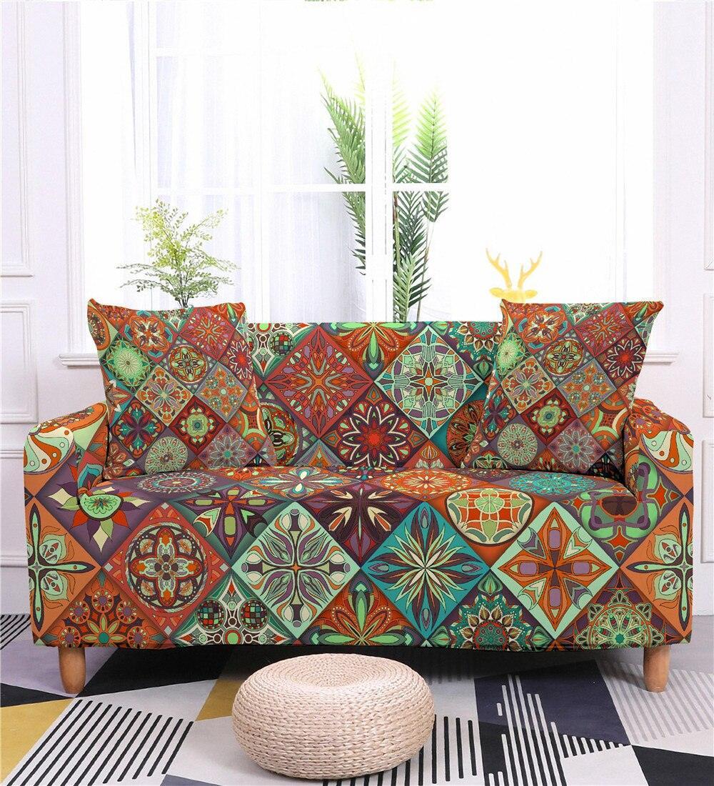 Geometric Mandala Print Spandex Sectional Sofa Couch Cover - 