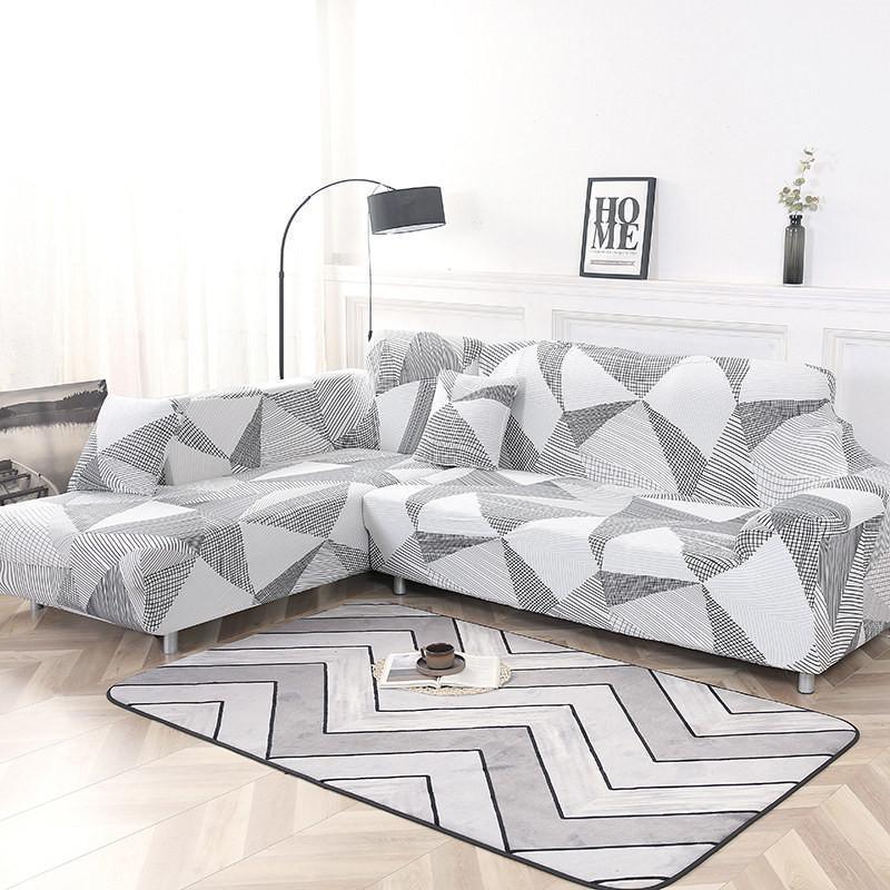 Grey Triangle Pattern Stretch Sofa Cover