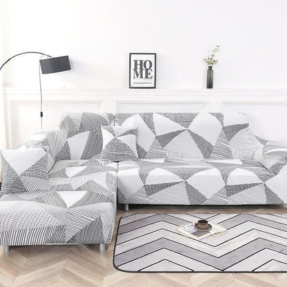 Grey Triangle Pattern Stretch Sofa Cover