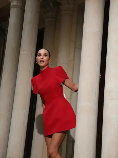 Elegant Red Bowknot Mini Dress