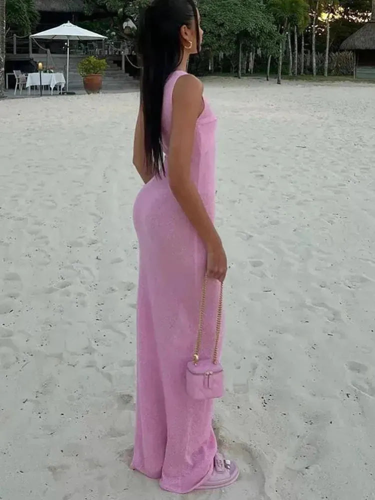 Pink Ruched Elegance Maxi Dress