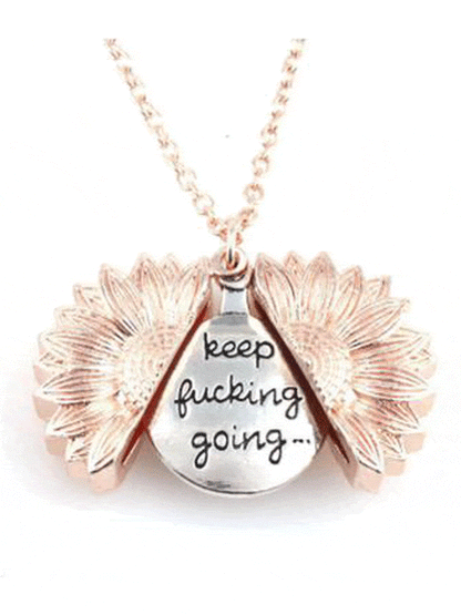 Keep Fucking Going Sunflower Locket Pendant Necklace - 