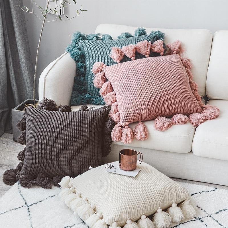 Knit Cushion Cover Solid Pillow Case 45*45cm Soft For Sofa