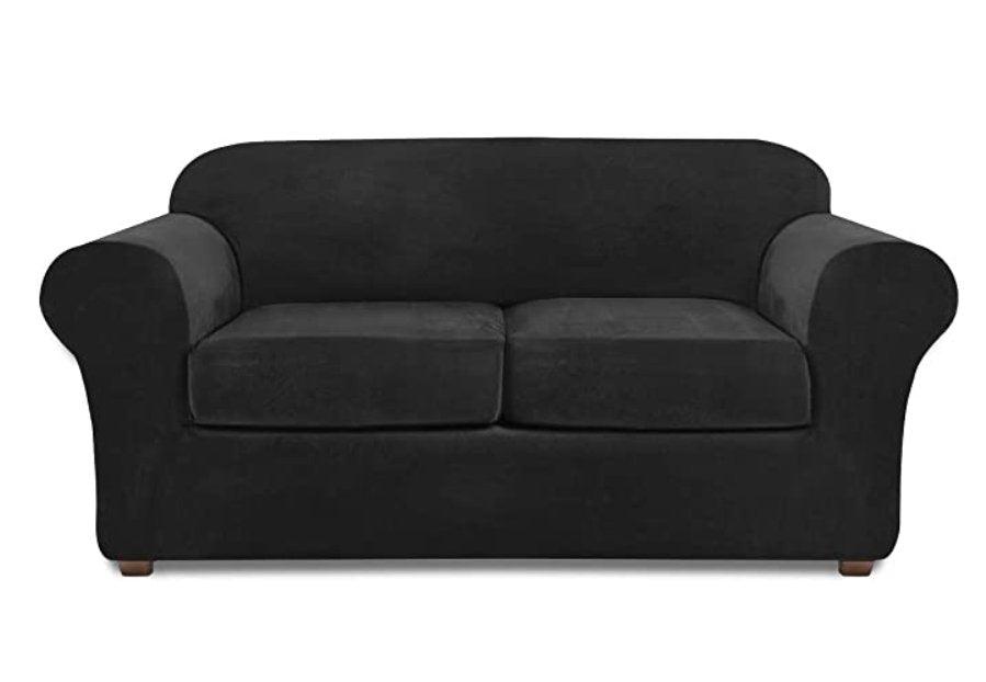 Modern Velvet Loveseat/ 3 Seat Covers for 2/3 Cushion Couch Covers for Sofa Stretch Couch Covers 3 Piece Loveseat Slipcover for Loveseats with 2 /3 Cushions Furniture Protector Machine Washable - 
