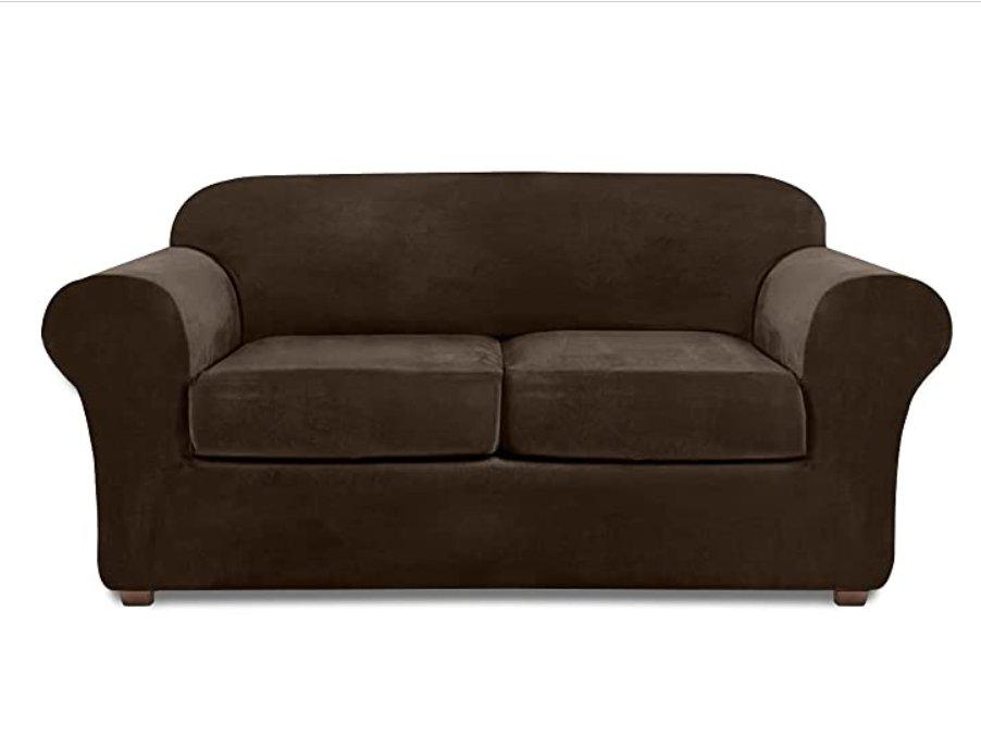 Modern Velvet Loveseat/ 3 Seat Covers for 2/3 Cushion Couch Covers for Sofa Stretch Couch Covers 3 Piece Loveseat Slipcover for Loveseats with 2 /3 Cushions Furniture Protector Machine Washable - 