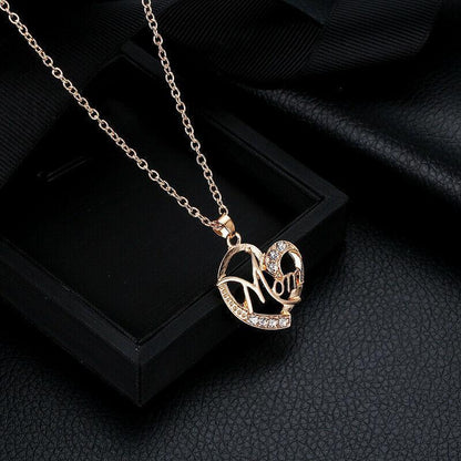 💕 Mom Exquisite Women's 925 Sterling Silver/ Rose Gold Mom's Love Shaped Diamond Necklace  💕