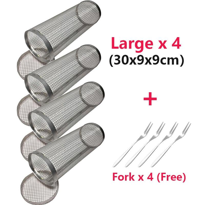 New Rolling Grilling BBQ Basket Stainless Steel Leakproof Mesh Barbecue Rack Outdoor Picnic Camping Simple Cylindrical BBQ Grill - 