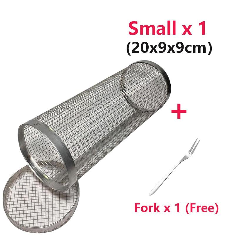 New Rolling Grilling BBQ Basket Stainless Steel Leakproof Mesh Barbecue Rack Outdoor Picnic Camping Simple Cylindrical BBQ Grill - 